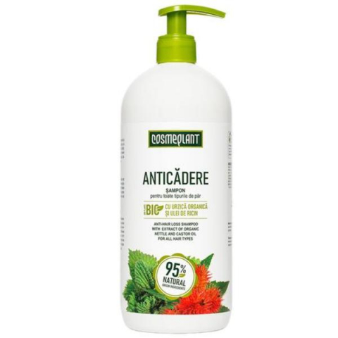 Produse Cosmetice - Sampon Anticadere pentru toate tipurile de par cu urzica organica si ulei de ricin Cosmeplant, 1000 ml