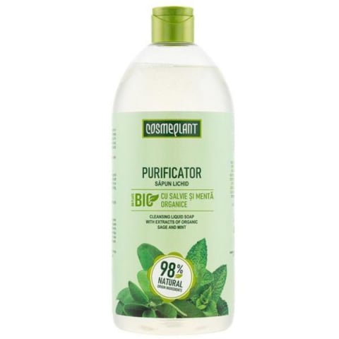 Produse Cosmetice - Sapun lichid Purificator cu extracte de salvie și mentă organice, 1000 ml