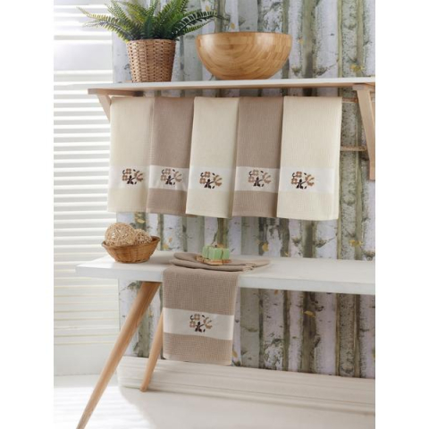Home & Deco - Set 12 prosoape de bucatarie, tesatura waffle, bumbac 100%, 40x60cm Bej