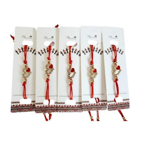 Accesorii Dama - Set 5 Martisor Bratara, Snur Rosu Reglabil, Inimioare