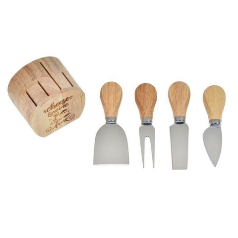 Home & Deco - Set accesorii pentru branzeturi sau aperitive, cu suport din lemn - 5 buc