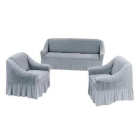 Home & Deco - Set huse pentru canapea de 3 locuri si 2 fotolii din bumbac elasticizat si creponat 3-1-1 gri deschis