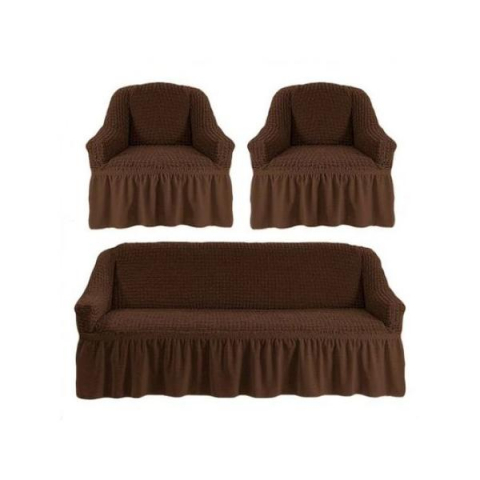 Home & Deco - Set huse pentru canapea de 3 locuri si 2 fotolii din bumbac elasticizat si creponat  3-1-1 maro