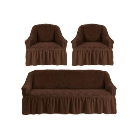 Home & Deco - Set huse pentru canapea de 3 locuri si 2 fotolii din bumbac elasticizat si creponat  3-1-1 maro
