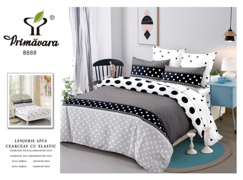 Lenjerii de pat - Set Lenjerie pat dublu, 6 piese, cu elastic B 888