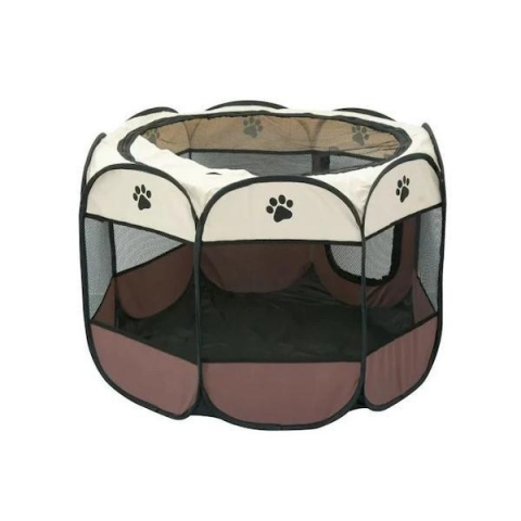 Pet Shop - Tarc pliabil pentru caini sau pisici, maro/bej, interior/exterior, 114x114x58 cm