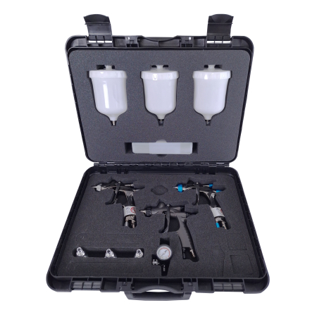 EXCLUSIVE FINISHING SET pistoale de vopsire Digitale, 130301A0DD-PR18W, WS400SR2D 1,3HD + WS400 SR2D BF-S + WS PRIMER,3 cani, 1 manometru Impact Controller2, Anest IWATA [1]
