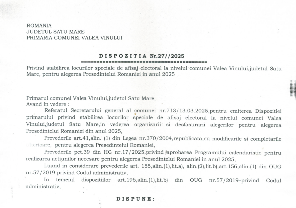 Anunt -  Dispozitie Afisaj electoral