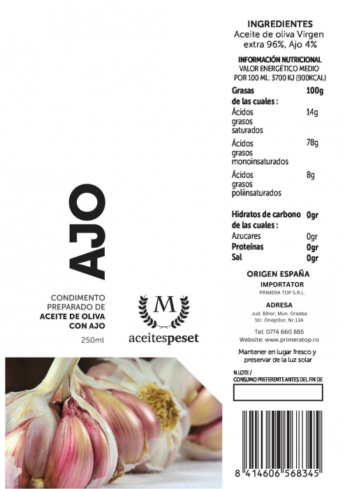 Ulei de măsline extra virgin infuzat cu usturoi. [2]