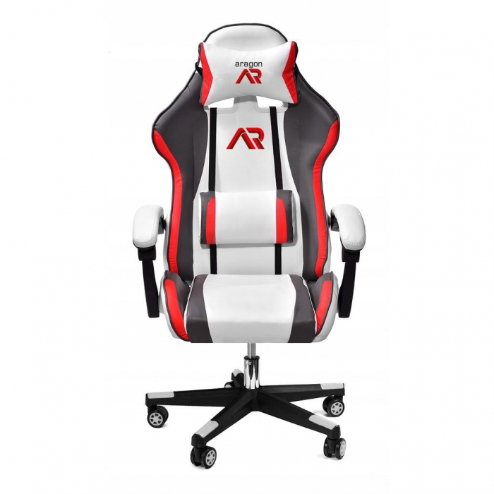 Scaun de gaming, cu perna lombara, alb, gri si rosu, 65x67x112 cm + mousepad cadou, Aragon [3]