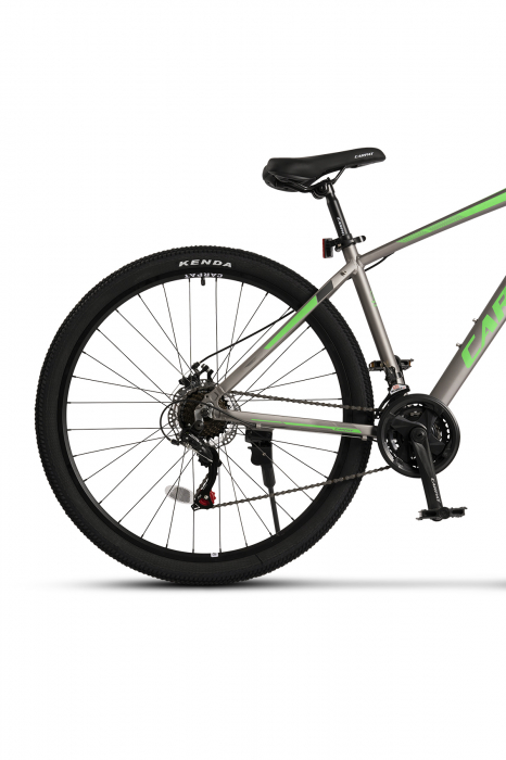 Bicicleta MTB-HT Montana C2999A, Manete Schimbator Secventiale, 21 Viteze, Cadru Aluminiu, Roti 29 Inch, Frane pe Disc, Carpat, culoare Gri/Negru/Verde [4]