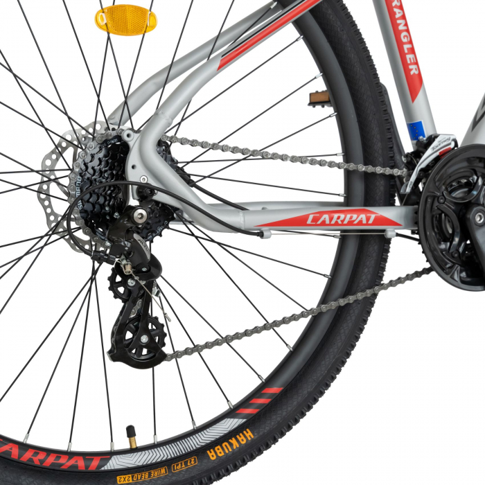 Bicicleta MTB-HT, C2959AH Schimbator Shimano Altus RD-M310-L, 24 Viteze, Cadru Aluminiu, Roti 29 Inch, Frane Hidraulice, Carpat, Gri cu Design Rosu [3]