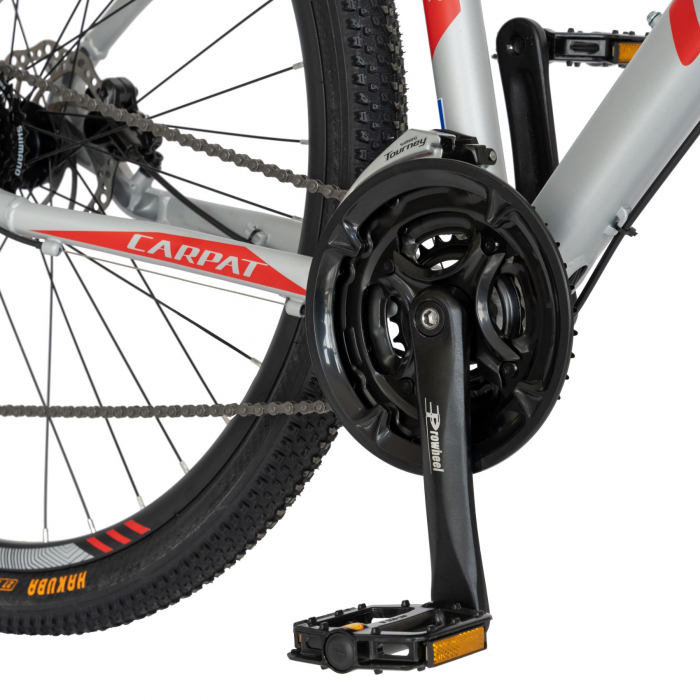 Bicicleta MTB-HT, C2959AH Schimbator Shimano Altus RD-M310-L, 24 Viteze, Cadru Aluminiu, Roti 29 Inch, Frane Hidraulice, Carpat, Gri cu Design Rosu [4]