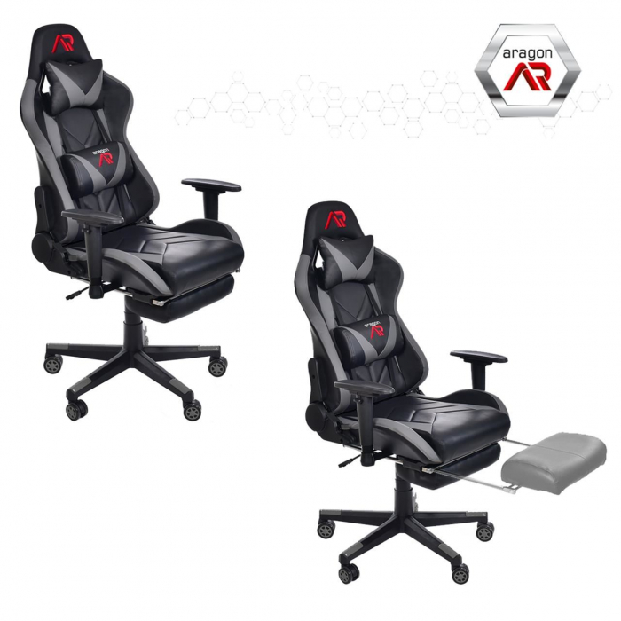Scaun de gaming alb-negru cu suport de picioare + mousepad cadou [7]