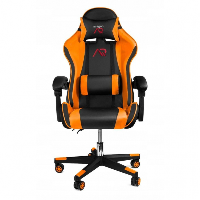 Scaun de gaming, cu perna lombara, portocaliu si negru, 65x67x112 cm + mousepad cadou, Aragon [9]