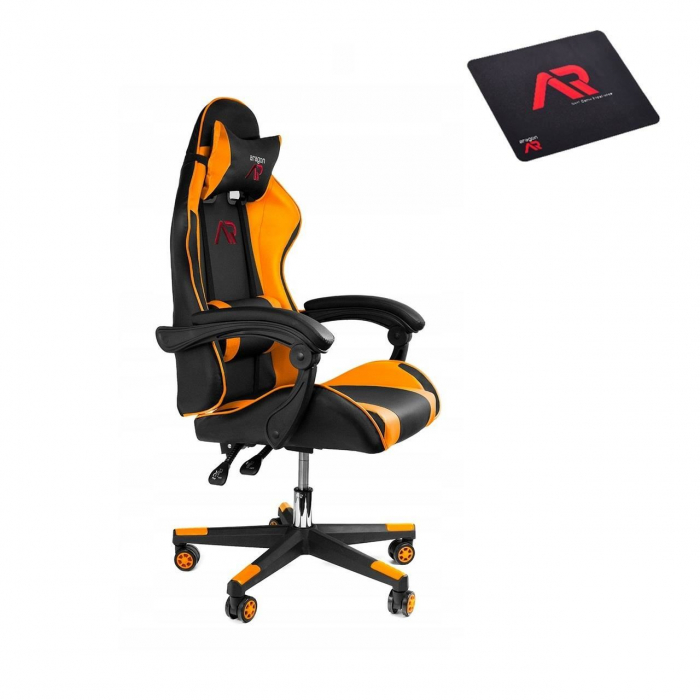 Scaun de gaming, cu perna lombara, portocaliu si negru, 65x67x112 cm + mousepad cadou, Aragon [1]