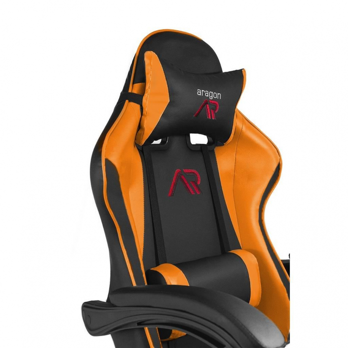 Scaun de gaming, cu perna lombara, portocaliu si negru, 65x67x112 cm + mousepad cadou, Aragon [4]