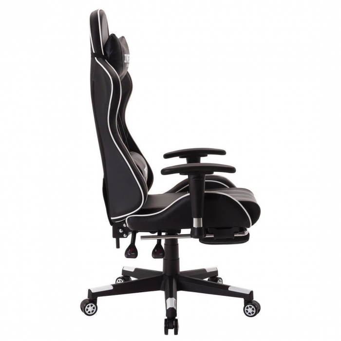 Scaun de gaming, cu suport de picioare, negru-alb, Infini [6]