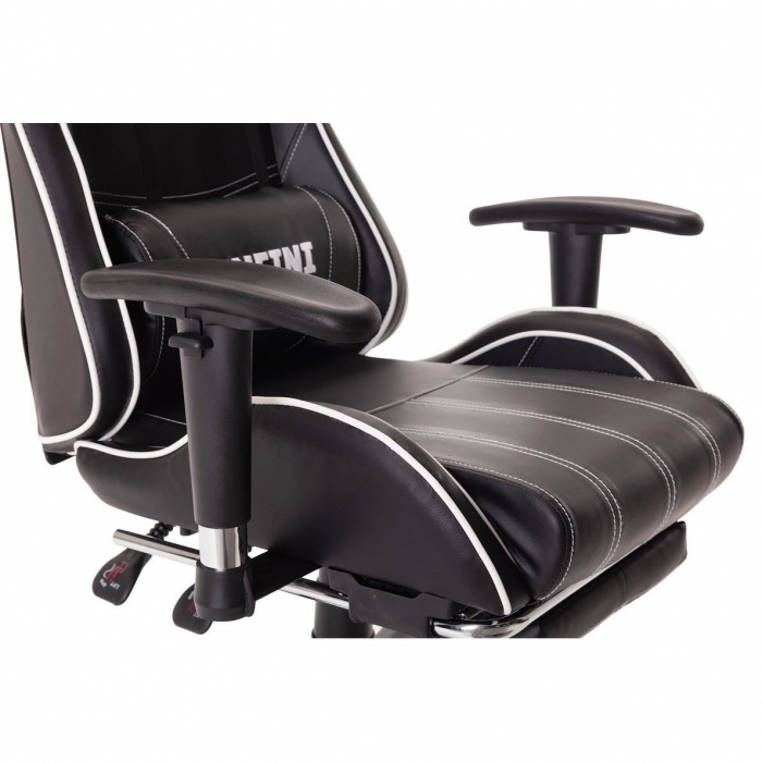 Scaun de gaming, cu suport de picioare, negru-alb, Infini [8]