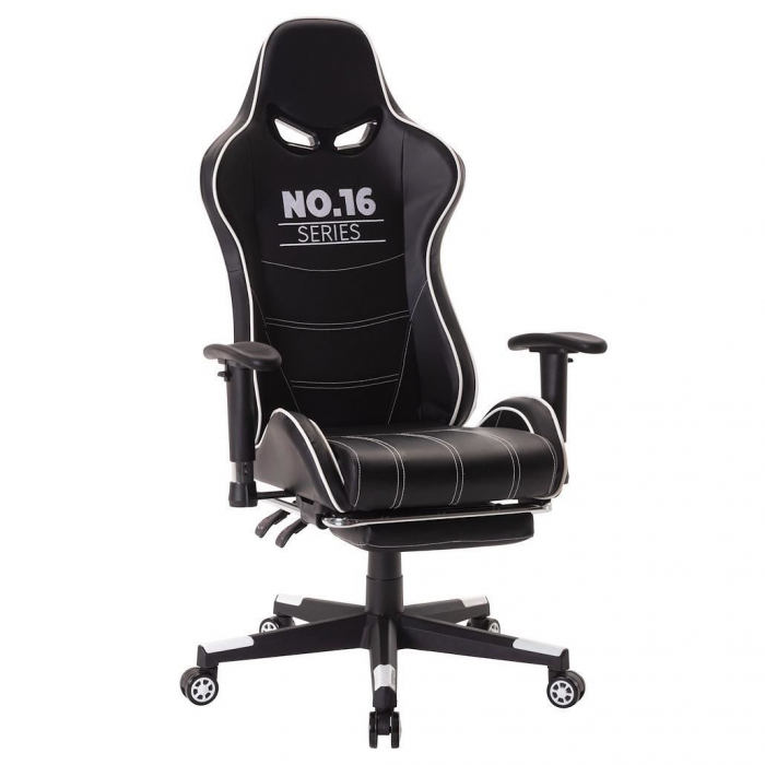 Scaun de gaming, cu suport de picioare, negru-alb, Infini [4]