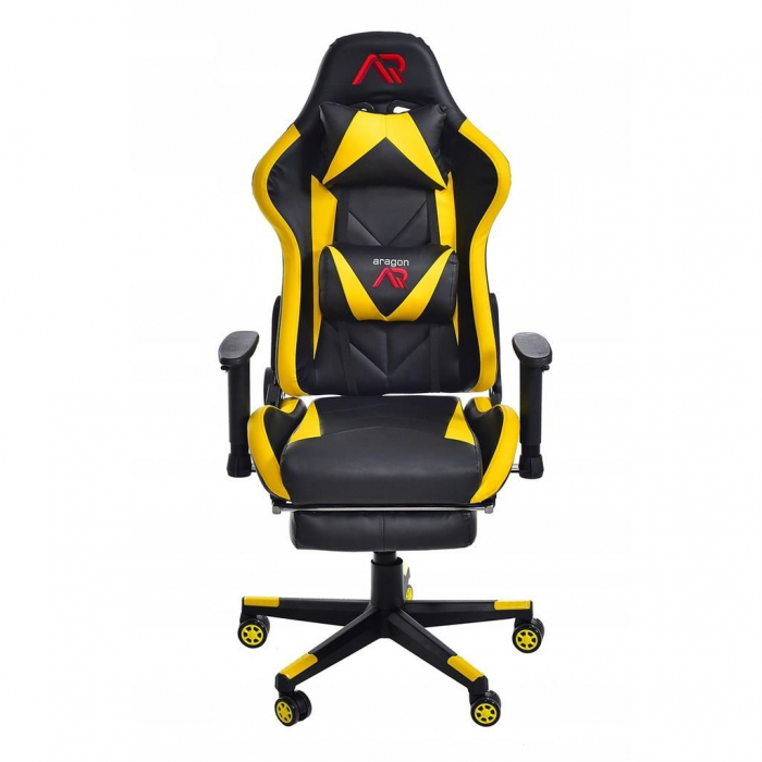 Scaun de gaming galben-negru cu suport de picioare [7]