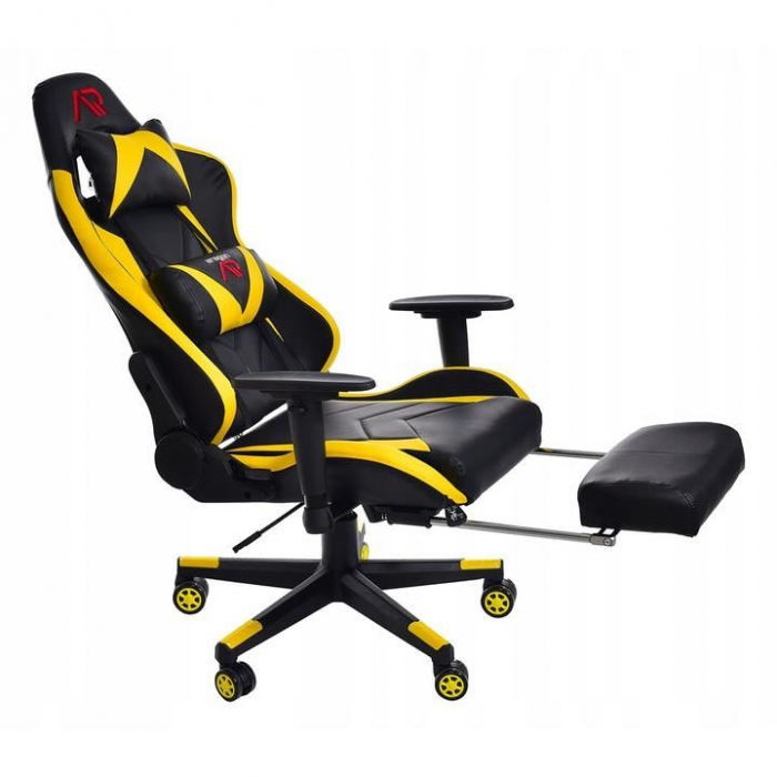 Scaun de gaming galben-negru cu suport de picioare [8]