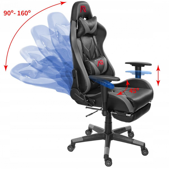 Scaun de gaming galben-negru cu suport de picioare [2]