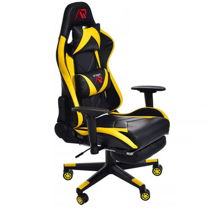 Scaun de gaming galben-negru cu suport de picioare [1]