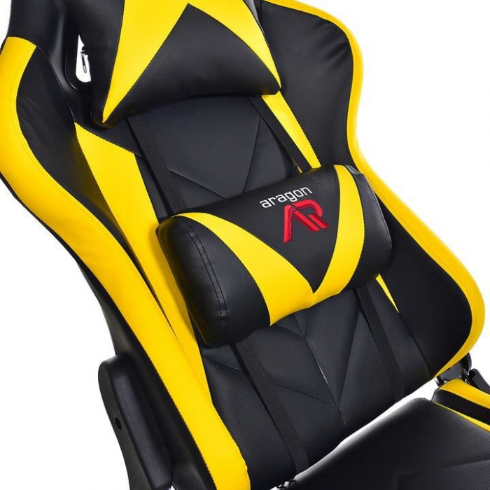 Scaun de gaming galben-negru cu suport de picioare [5]