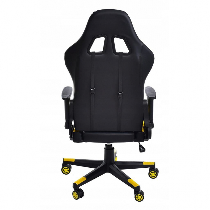 Scaun de gaming galben-negru cu suport de picioare [3]