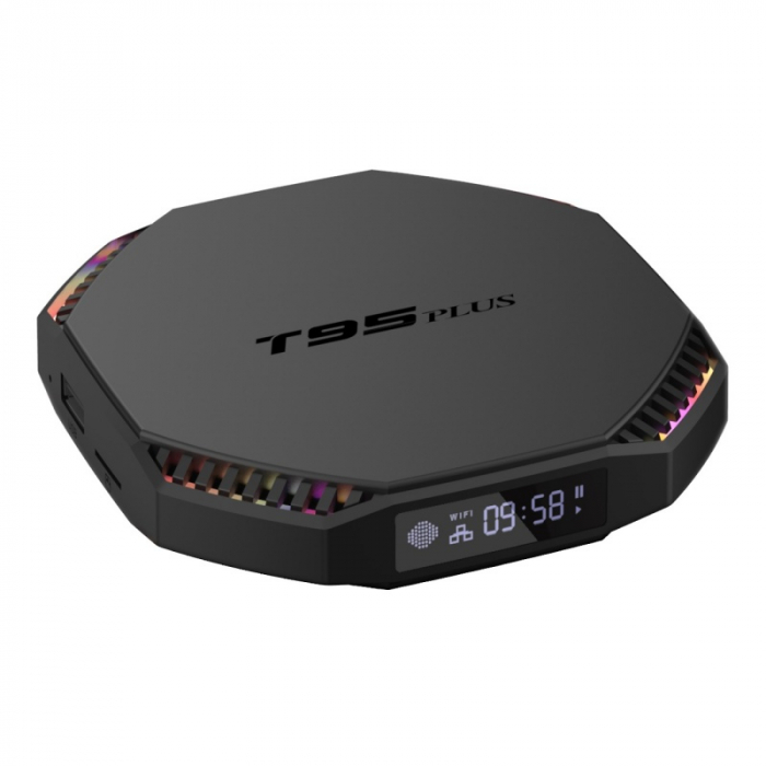 TV Box T95 Plus Smart Media Player Negru, 8K, RAM 8GB, ROM 128GB, Android 11, RK3566 Quad Core, WiFi dual band, Lumini pulsatorii [6]