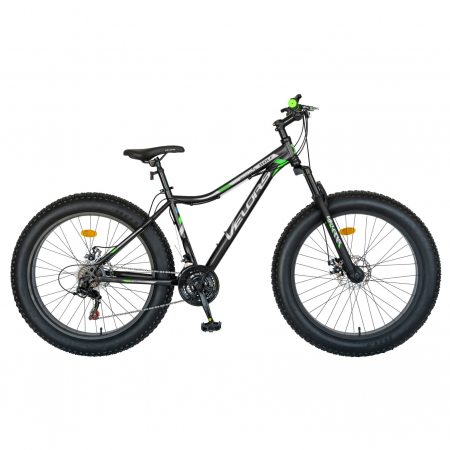 Bicicleta cu frane pe disc - mecanice - Bicicleta Fat-Bike Velors Wolf V2605D 26", Negru/Alb/Verde