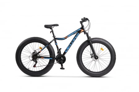 Bicicleta cu frane pe disc - mecanice - Bicicleta Fat-Bike Velors Wolf V2605D 26", Negru/Portocaliu/Albastru