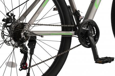 Bicicleta MTB-HT Montana C2999A, Manete Schimbator Secventiale, 21 Viteze, Cadru Aluminiu, Roti 29 Inch, Frane pe Disc, Carpat, culoare Gri/Negru/Verde [4]