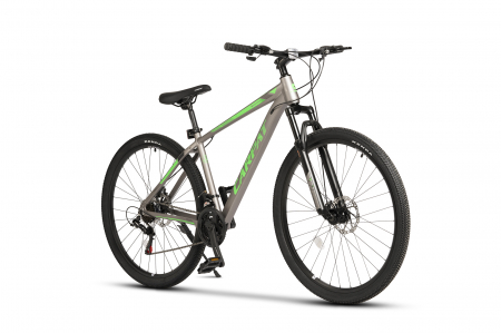 Bicicleta MTB-HT Montana C2999A, Manete Schimbator Secventiale, 21 Viteze, Cadru Aluminiu, Roti 29 Inch, Frane pe Disc, Carpat, culoare Gri/Negru/Verde [1]