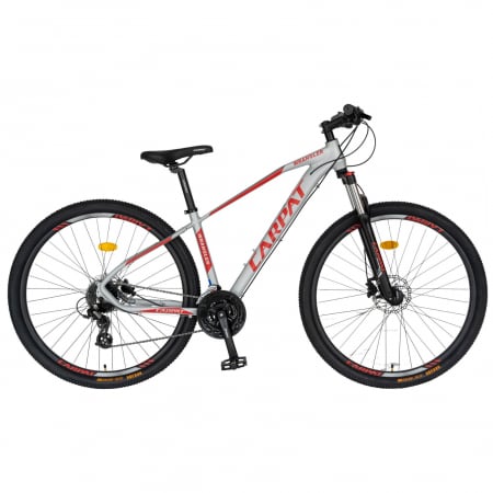 Biciclete - Bicicleta MTB-HT, C2959AH Schimbator Shimano Altus RD-M310-L, 24 Viteze, Cadru Aluminiu, Roti 29 Inch, Frane Hidraulice, Carpat, Gri cu Design Rosu