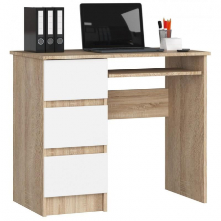 Birou calculator, placa laminata, 3 sertare, stanga, 1 raft, stejar si alb, 90x50x77 cm [2]