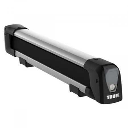 Suport de schiuri cu montaj pe bare transversale - Suport 4 perechi schiuri Thule SnowPack 7324 gri cu prindere pe bare transversale aluminiu cu profil T