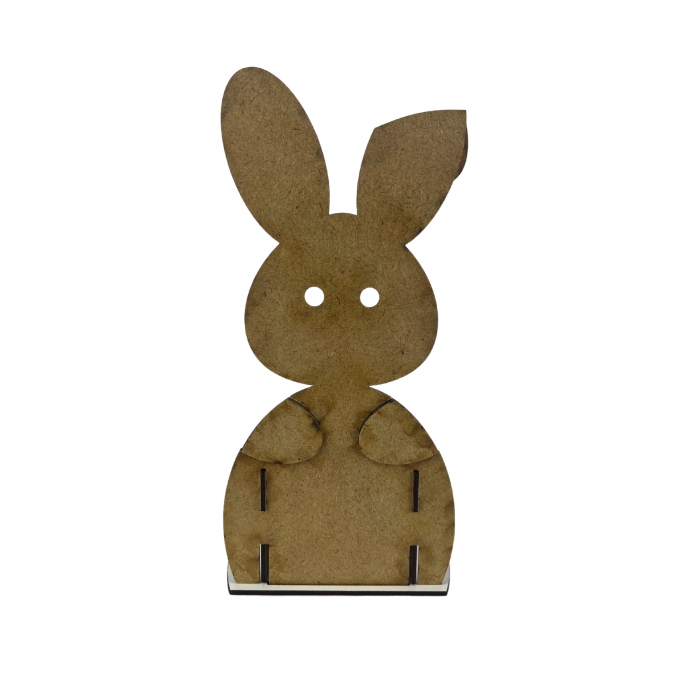 Iepuras decorativ cu suport 24 cm lungime x 12 cm latime x 11 cm inaltime pentru creioane sau ou personalizat cu textul Paste fericit confectionata din MDF 3mm alb lucios [5]