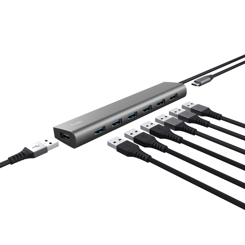 NOD_products_tech - Hub Trust Halyx 7xUSB 3.2 Gen1, gri