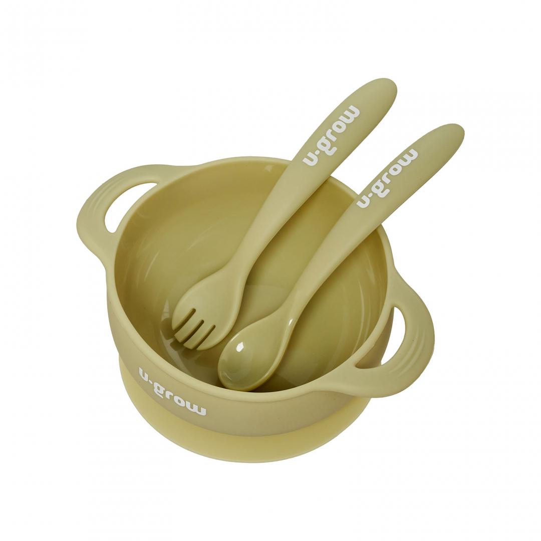 Set bol & lingurita silicon,olive,U-Grow [1]