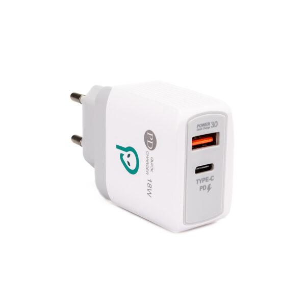 NOD_products_tech - Alim. retea Spacer QC USB-A&C 18W, alb