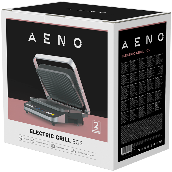 AENO ''Electric Grill EG5: 2000W, 2 heating modes - Lower Grill, Both Grills, 6 preset programs, Defrost, Max opening angle -180°, Temperature regulation, Timer, Removable double-sided plates, Plate s [10]