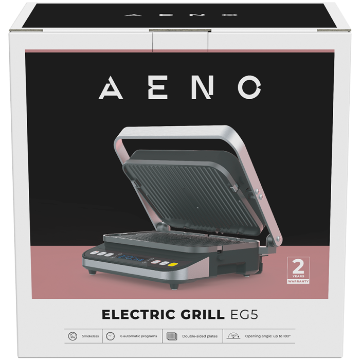AENO ''Electric Grill EG5: 2000W, 2 heating modes - Lower Grill, Both Grills, 6 preset programs, Defrost, Max opening angle -180°, Temperature regulation, Timer, Removable double-sided plates, Plate s [9]