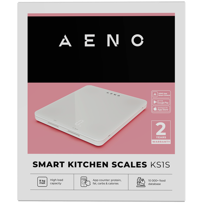 AENO Kitchen Scale KS1S Smart, Max load - 8 kg, Bluetooth, 10,000+ products & meals, 25 indicators analysis, Coffee mode, 6 unit conversion: kg, g, lb, fl, oz, ml, Material - glass [5]