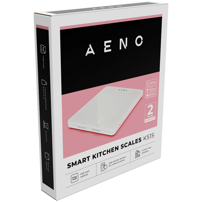 AENO Kitchen Scale KS1S Smart, Max load - 8 kg, Bluetooth, 10,000+ products & meals, 25 indicators analysis, Coffee mode, 6 unit conversion: kg, g, lb, fl, oz, ml, Material - glass [7]
