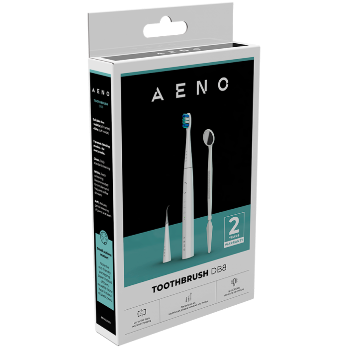 AENO Sonic Electric toothbrush, DB8: White, 3modes, 3 brush heads + 1 cleaning tool, 1 mirror, 30000rpm, 100 days without charging, IPX7 [4]