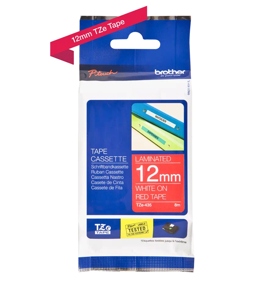 Brother TZ-435 P-TOUCH WHITE ON RED 12MM [3]