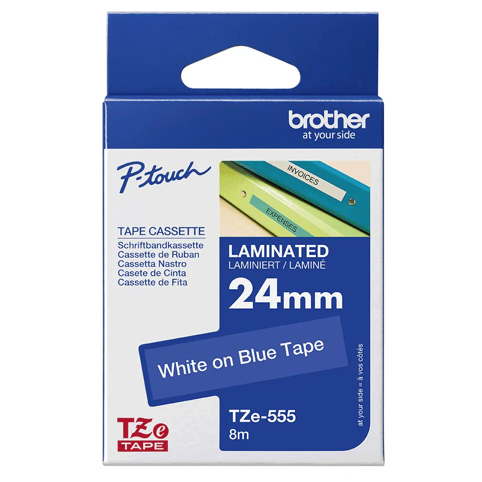 Banda Etichete Brother TZe555, Laminata, Alb pe  Albastru , 24mm/8m [2]