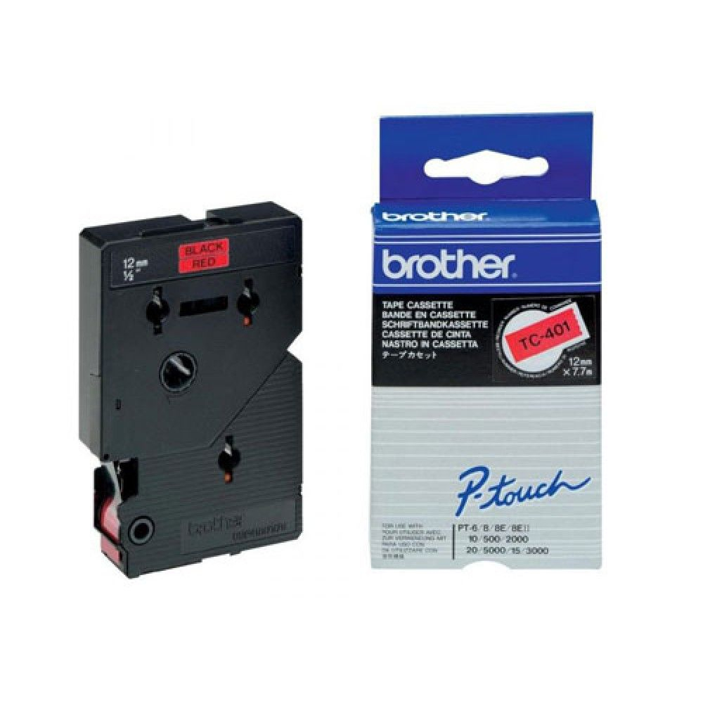 Banda Etichete Brother TC401, Laminata, Negru pe Rosu, 12mm/7,7m [2]